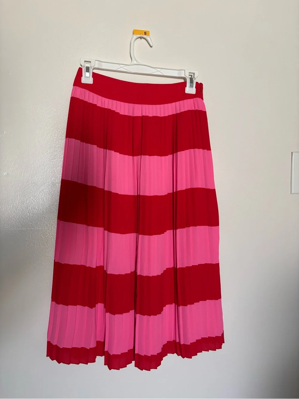 J crew red and pink pleated midi skirt
